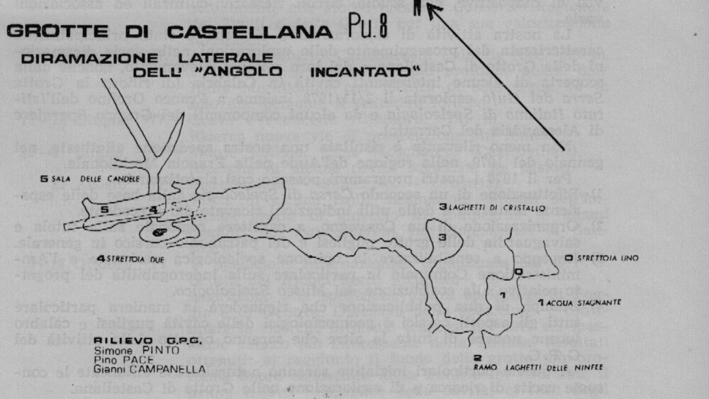 Grotte di Castellana, Pu. 8 — Diramazione laterale dell'Angolo Incantato. Rilievo G.P.G.: Simone Pinto, Pino Pace, Gianni Campanella