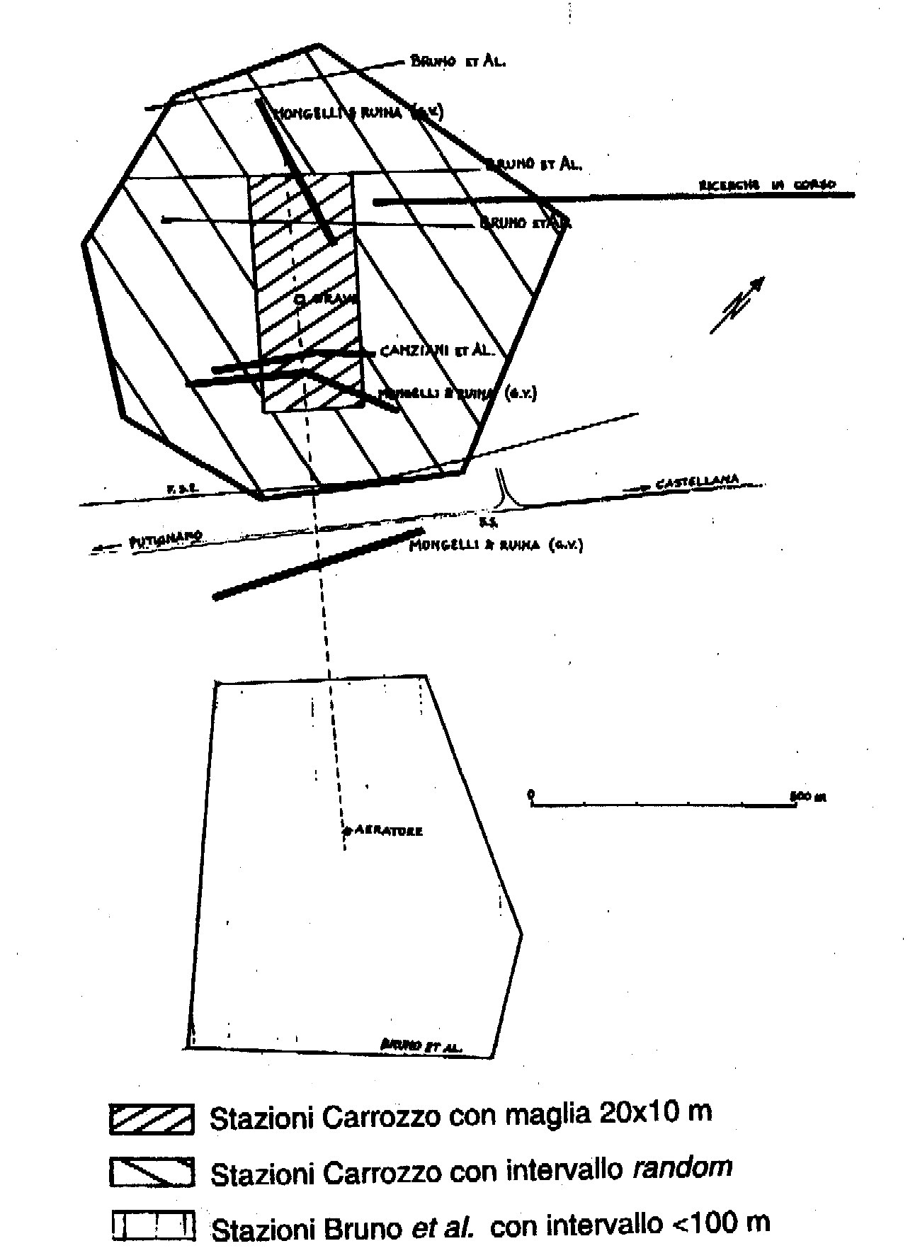 Fig. 5 - Ubicazione delle indagini geofisiche svolte e in corso di svolgimento