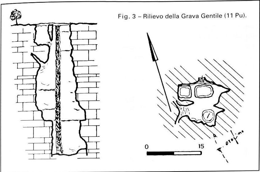 Rilievo della Grava Gentile (11 Pu): sezione e planimetria