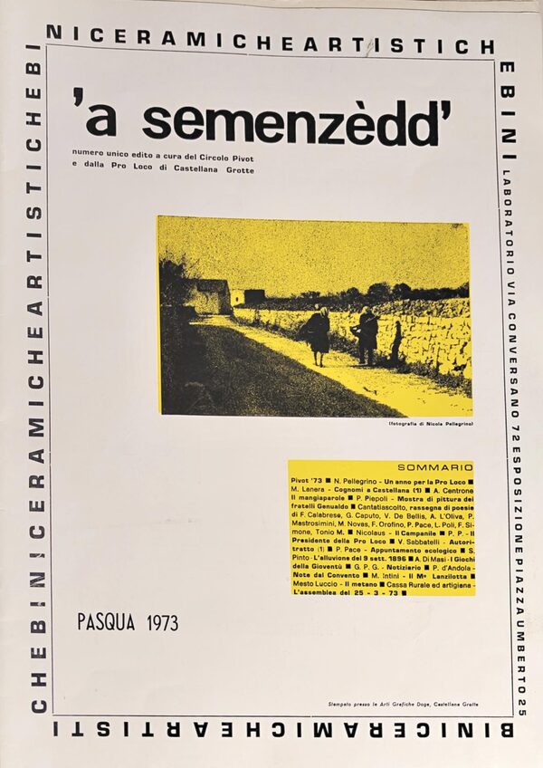 Copertina di «'a semenzèdd'», numero unico, Pasqua 1973, con il sommario